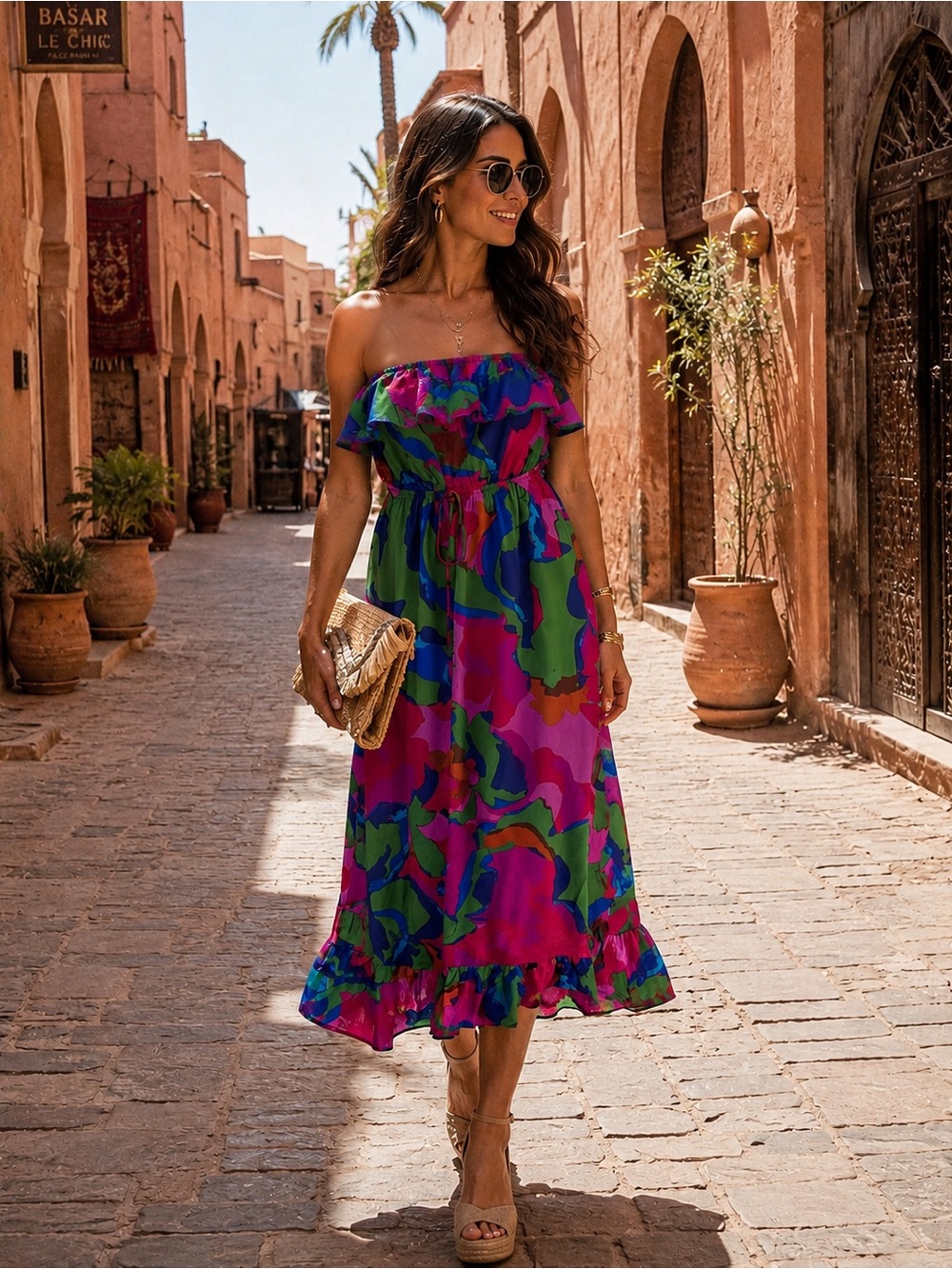 Sugarlips Floral Strapless Ruffle Maxi Dress M NWT Tropical